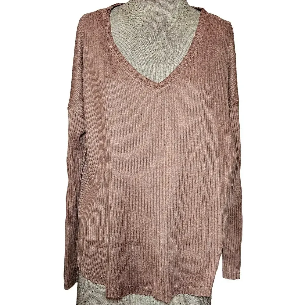 Dusty Pink V Neck Long Sleeve Light Weight Sweater Size Small
